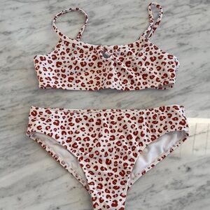 Full Tilt Swim White & Rust Leopard Print Two-Piece Bikini. 14
